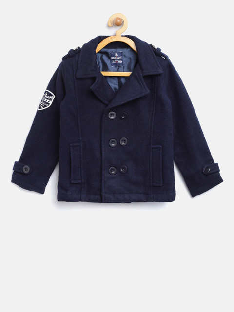 

Nauti Nati Boys Navy Blue Solid Regular Fit Double-Breasted Pea Coat