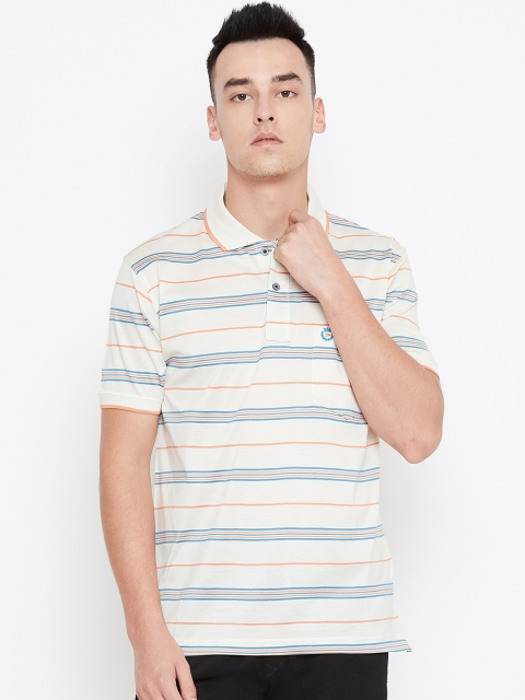 

Duke Men White & Blue Striped Polo Collar T-shirt