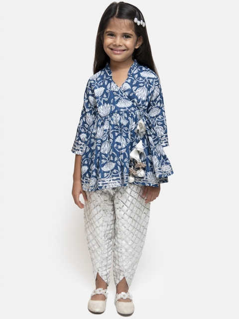 

Fairies Forever Girls Blue & White Printed Kurti with Dhoti Pants