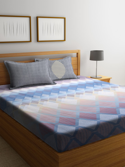 

Cortina Multicoloured Ethnic Motifs 200 TC Cotton 1 Queen Bedsheet with 2 Pillow Covers, Multi