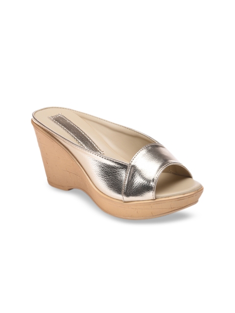 

Bruno Manetti Women Gold-Toned Solid Peep Toes Wedges