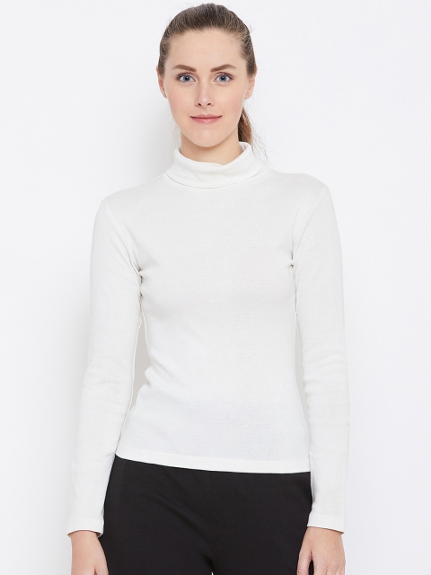 

PERFKT-U Women White Solid Turtle Neck Top