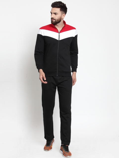 

WILD WEST Men Black & White Colourblocked Tracksuit