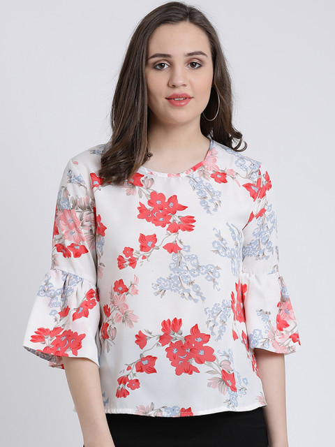

AkaAyu Women White Printed A-Line Top