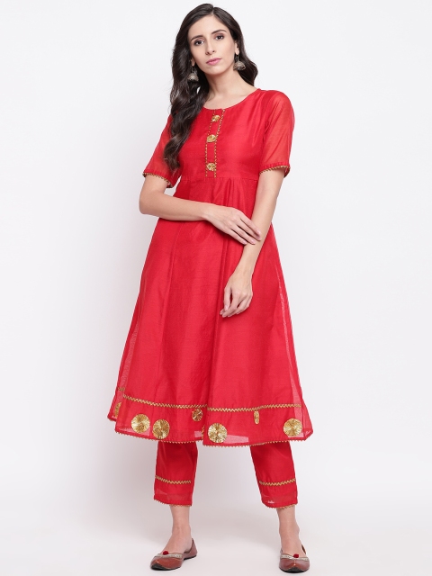 

Shakumbhari Women Red Solid Kurti with Trousers