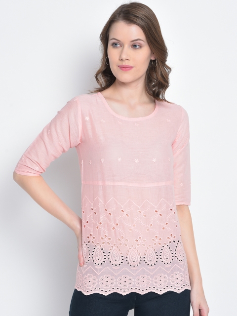 

Mayra Women Pink Self Design Top