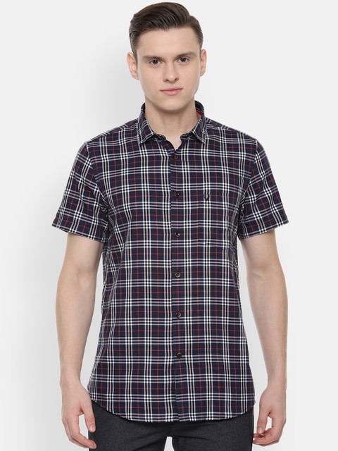 

Allen Solly Men Navy Blue & Red Slim Fit Checked Casual Shirt