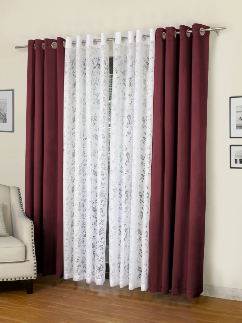 

ROSARA HOME Set of 4 Maroon & White Door Curtains