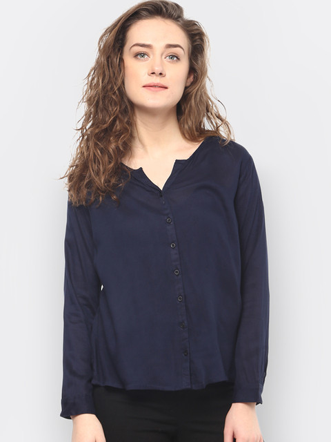 

Mayra Women Navy Blue Solid Shirt Style Top