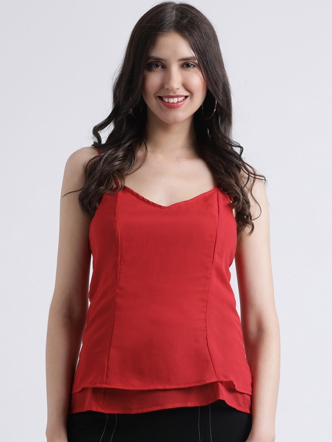 

AkaAyu Women Red Solid Tiered Top