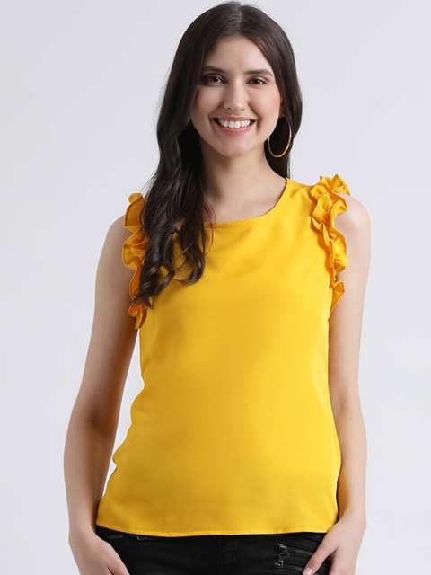 

AkaAyu Women Yellow Solid Top
