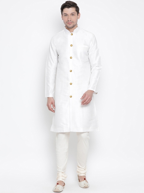 VASTRAMAY Men White Solid Kurta with Churidar