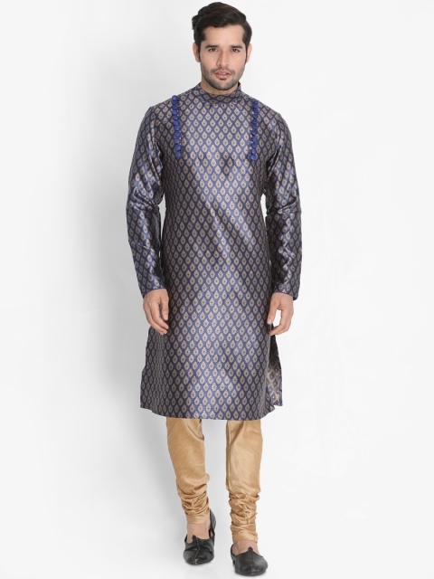 

VASTRAMAY Men Blue & Beige Self Design Kurta with Churidar