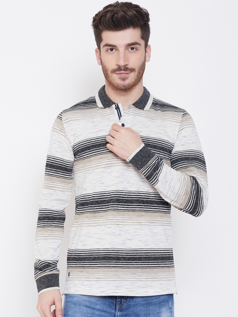 

Duke Men Grey Striped Polo Collar T-shirt