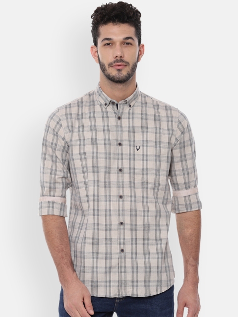 

Allen Solly Men Grey & Beige Slim Fit Checked Casual Shirt