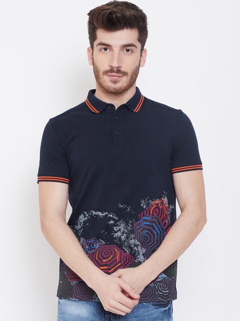 

Duke Men Navy Blue Printed Polo Collar T-shirt