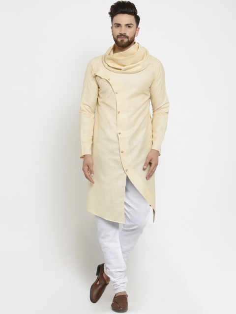 

TREEMODA Men Beige Solid Linen Asymmetric Kurta