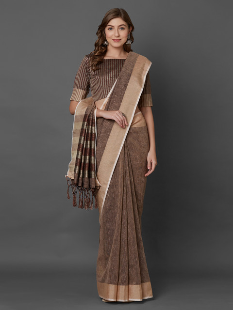 

Mitera Brown Solid Linen Blend Saree
