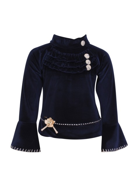 

CUTECUMBER Girls Navy Blue Self Design Top