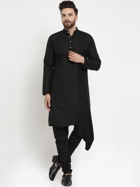 

TREEMODA Men Black Asymmetric Solid Straight Kurta