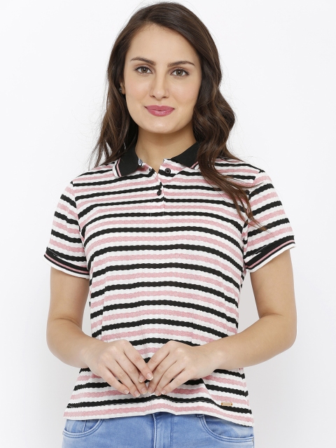 

Manola Women Pink & Back Striped Polo Collar T-shirt