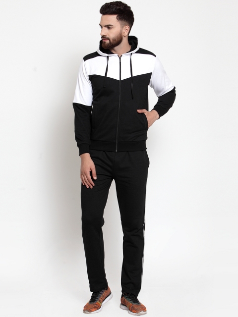 

WILD WEST Men Black & White Colourblocked Tracksuit