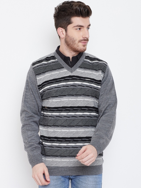

Duke Men Grey Striped Sweater