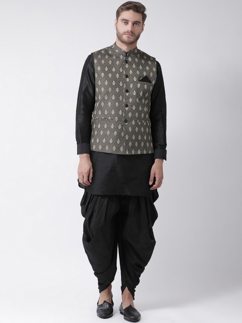 

DEYANN Men Black Solid Kurta with Dhoti Pants & Nehru Jacket