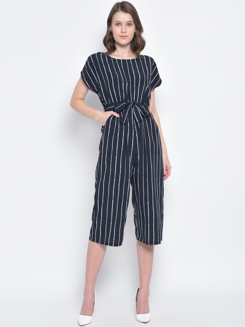 

Mayra Women Navy Blue & White Striped Cropped Basic Jumpsuit