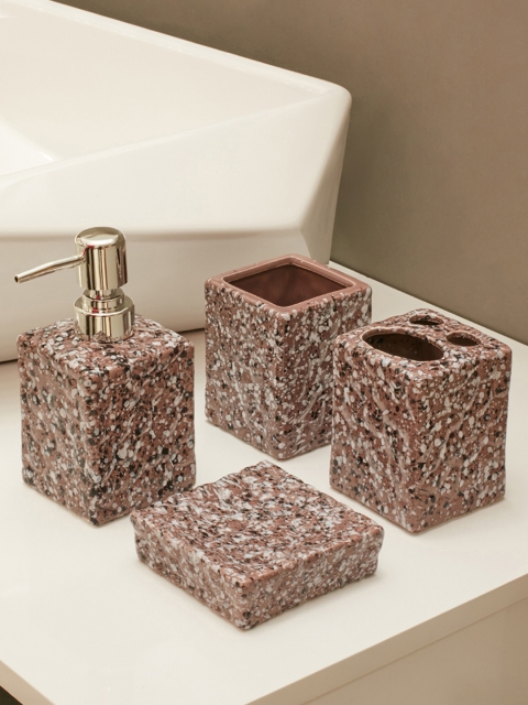 

Living Essence Set of 4 Brown Ceramic Bathroom Accessories