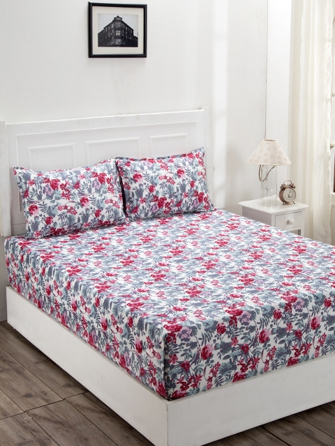 

MASPAR Red & Grey Floral 144 TC Cotton 1 Queen Bedsheet with 2 Pillow Covers