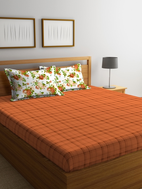 

STELLAR HOME Brown Checked 120 TC Cotton 1 Queen Bedsheet with 2 Pillow Covers