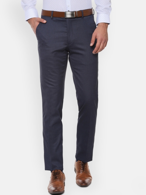 

Van Heusen Men Navy Blue Slim Fit Self Design Formal Trousers