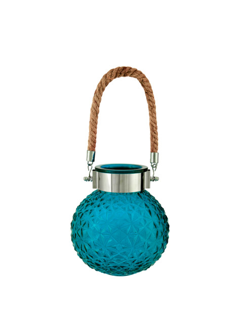 

Living Essence Blue Textured Glass Flower Vase With Rope