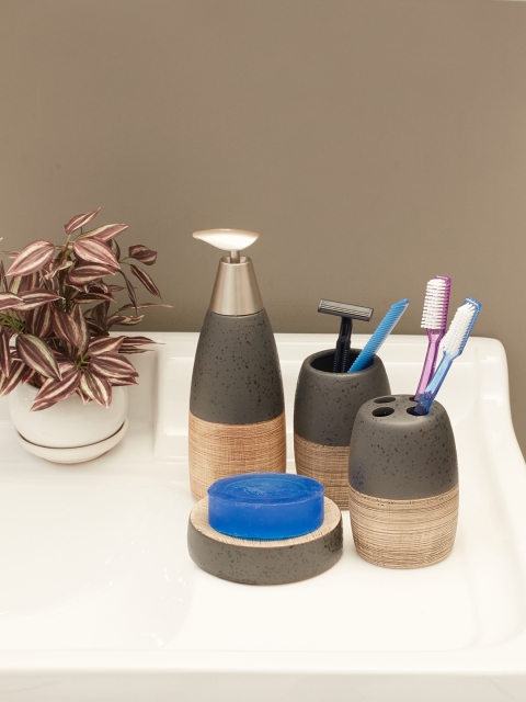 

Living Essence Set of 4 Coffee Brown & Silver Ceramic Bathroom Accessories