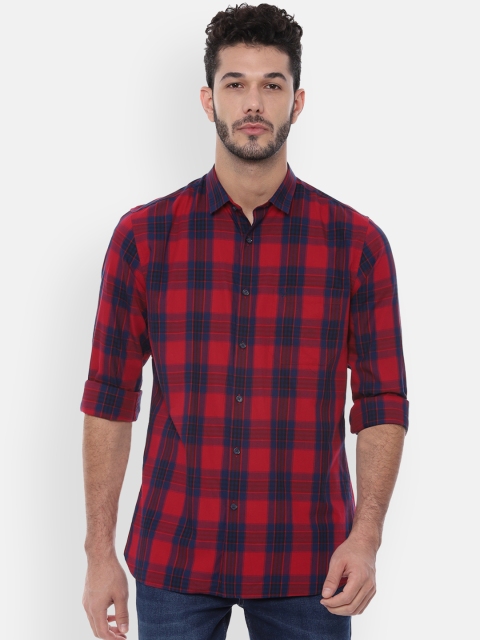 

Allen Solly Men Red & Navy Blue Slim Fit Checked Casual Shirt