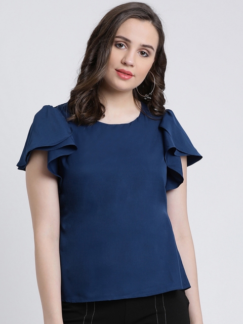 

AkaAyu Women Navy Blue Solid Top