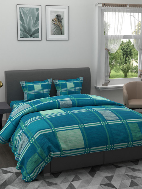 

BIANCA Turquoise Blue Checked AC Room Double King 150 GSM Bedding Set