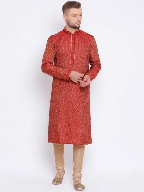 

Sanwara Men Red Woven Design Straight Kurta