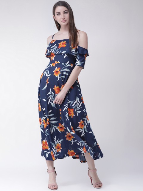 

Aayna Women Navy Blue Floral Printed Empire Dress