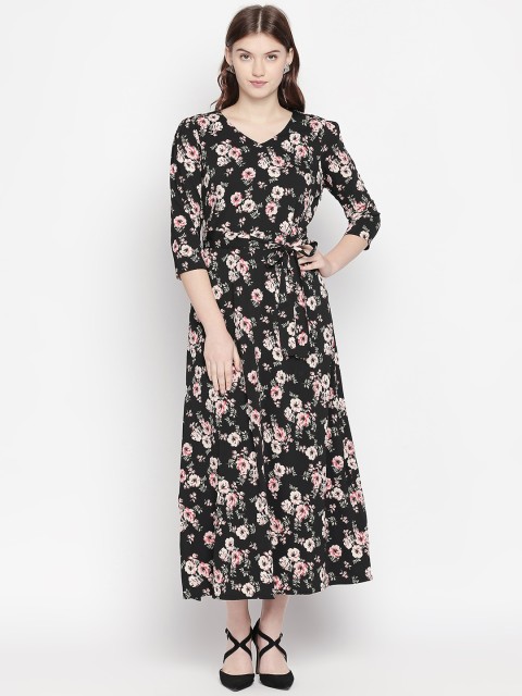 

Honey by Pantaloons Women Black & Pink Printed A-Line Dress