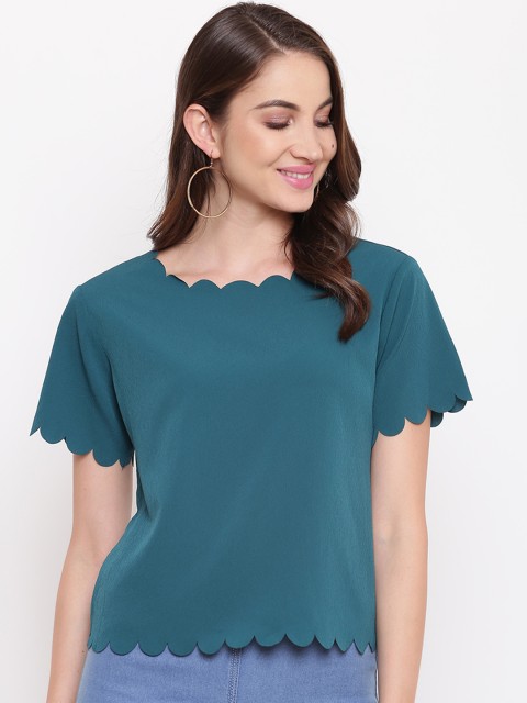 

Mayra Women Turquoise Blue Solid A-Line Top