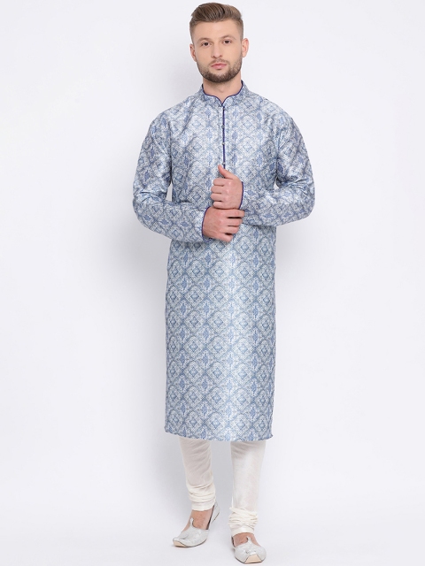 

Sanwara Men Blue Printed Straight Kurta