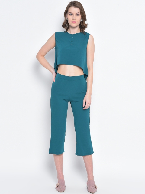 

Mayra Women Teal Green Solid Top with Capris