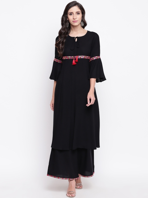 

Shakumbhari Women Black Mirror Work A-Line Kurta