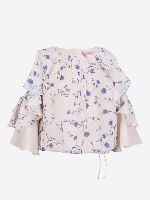 

CUTECUMBER Girls Cream-Coloured Printed A-Line Top