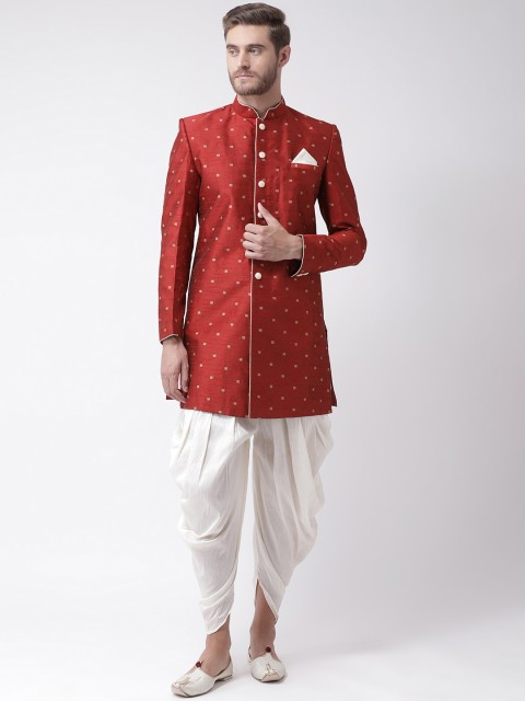 

DEYANN Men Red & Off White Sherwani With Dhoti Pants