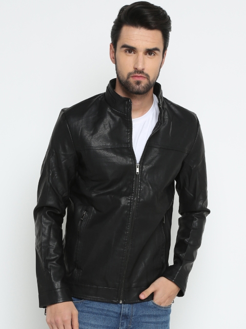 

SHOWOFF Men Black Solid Biker Jacket