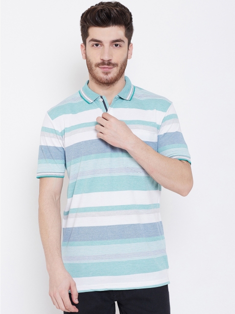 

Duke Men Blue & White Striped Polo Collar T-shirt