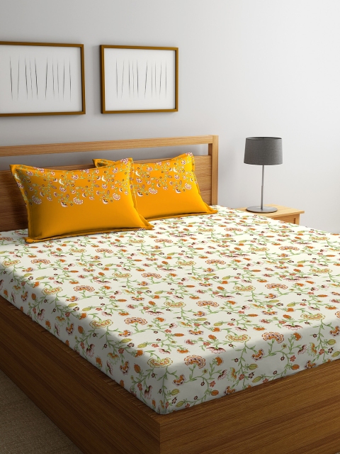 

Portico New York Yellow Floral 144 TC Cotton 1 Queen Bedsheet with 2 Pillow Covers
